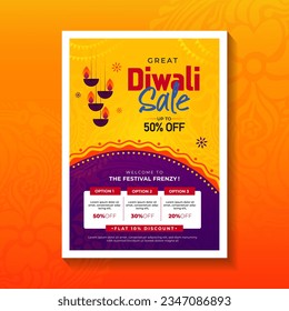 Plantilla de diseño de afiches para el Festival Diwali, plantilla de diseño de afiches para la oferta del festival