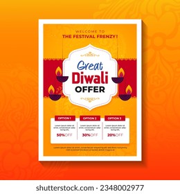 Plantilla de diseño de afiches para el Festival Diwali, plantilla de diseño de afiches para la oferta del festival