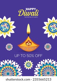 Diwali Festival Offer Poster Design Template with Creative Lamps