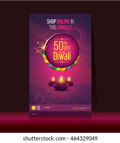 Diwali Festival Offer Poster Design Template with Creative Lamps