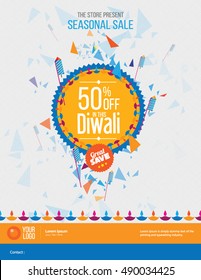 Diwali Festival Offer Poster Design Template with 50% Discount Tag