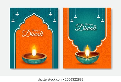 Diwali festival poster design template set. Diwali celebration poster, flyer, greetings, invitation card