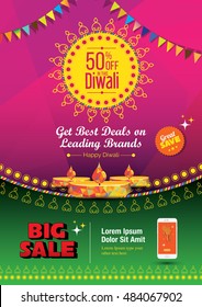 Diwali Festival Poster Design Template with 50% Discount Tag - Diwali Business Poster Design Layout 