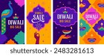 Diwali festival poster, Diwali Sale banner, Diwali background design with lights, peacock, lanterns, candles and flowers. Vector illustration