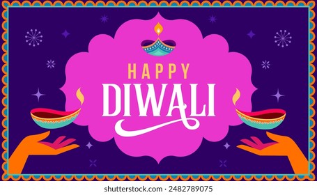 Diwali festival poster, Diwali Sale banner, Diwali background design with lights, peacock, lanterns, candles and flowers. Vector illustration