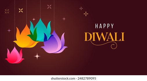 Afiche del festival de Diwali, Anuncio de venta de Diwali, diseño de fondo de Diwali con luces, pavo real, linternas, velas y flores. Ilustración vectorial