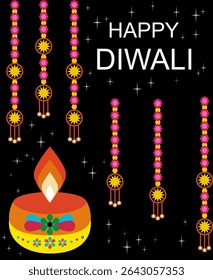Diwali Festival Poster, Diwali Sale Sign, Diwali Background Design With Lights, Lamps, Candles And Flowers, Vector Illustration.