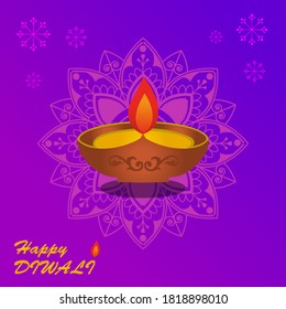 Diwali Festival With Realistic Indian Lamp With Fire Flame,illustration Dewali For Greeting Post,happy Diwali Concept