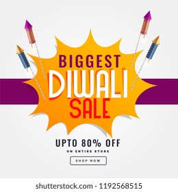 diwali festival sale banner with rocket cracker