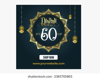 Diwali Festival Sale discount Social Media Post Vector