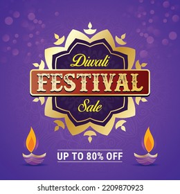 Diwali Festival Verkauf Logo-Banner mit floralen und Lichterfeiern Hintergrund, indisches Fest des Lichts, Verkaufsangebot, Logo-Design, Sticker, Konzept, Grußkartenvorlage, Symbol, Poster