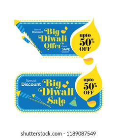 Diwali Festival Sale, Offer Banner Design, Tag, Sticker with 50% Discount