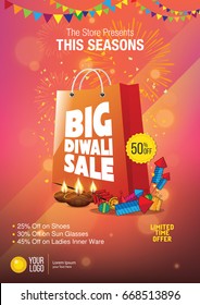 Diwali Festival Sale Poster Design Template - A4 Diwali Big Sale Poster Template