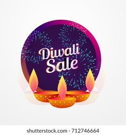 diwali festival sale poster design with diya and fireworks