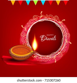 Diwali Festival Sale, Sticker, Banner, Floral frame with Happy Diwali text,  Vector Usable for Poster, Banner or Flyer , decorated with Traditional Burning oil lamp / floral diya and decoration