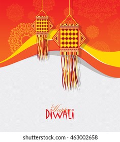 Diwali Festival Template Design with Creative Hanging Lamp