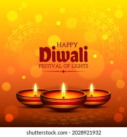 diwali festival vector realistic oil lamps illustration. diwali background design for banner ads, social media post, square banner