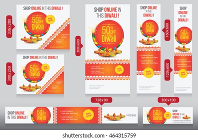 Diwali Festival Website Banner Template Design with Different Size