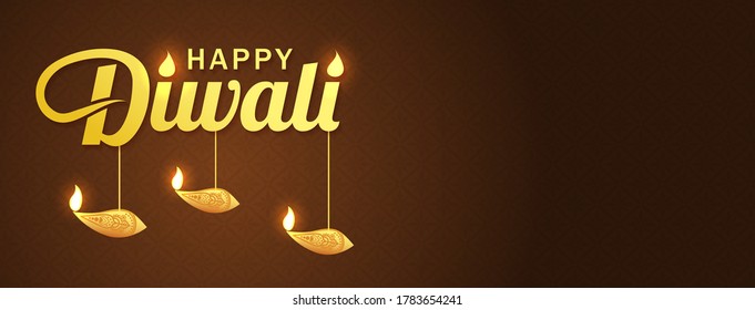 Diwali festivall banner with diya oil lamp elements on brown background. Vector