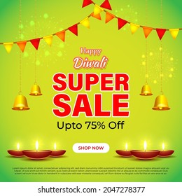 Diwali Festive Season Sale banner, Limited offer Dipawali, Indian festival, Diya lamp, oil lamp, vector illustration offer banner, advertisement