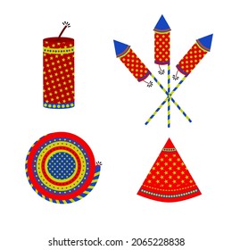 Crackers de Diwali para la lucha contra el fuego configuran ilustración vectorial