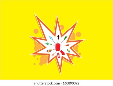 Diwali firework display isolated on yellow background 