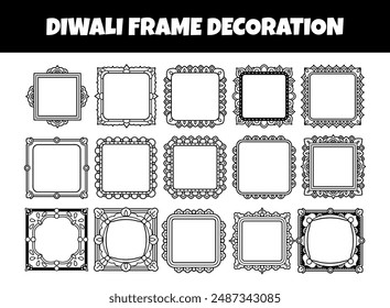 Diwali frame border outline set vector illustration