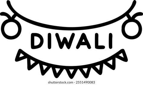 Diwali garland and Decorate Diwali text isolated on white background concept as Camera movement Zoom into the garland and text. Scene Isolated white background with vibrant and col