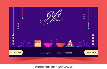 Diwali Gift Card Template Layout In Violet Color.