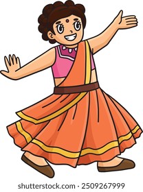 Diwali Girl Dancing Cartoon Colored Clipart