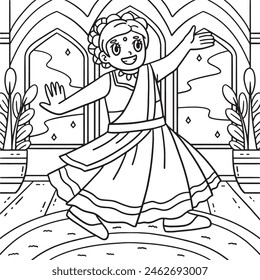 Diwali Girl Dancing Coloring Page for Kids