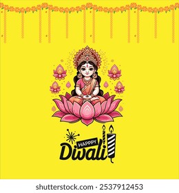 Diwali - Goddess Laxmi - Marigold flower and statue of Goddess Laxmi on Diwali night while laxmi pujan or pooja is performed