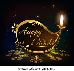 Diwali graphic design, diya on Diwali golden background - vector eps10