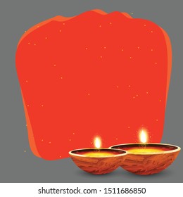 Diwali greeting card with beautiful lamp and rangoli illustration with textured background. Happy Diwali, festival of lights, design card,banner,poster. Oil lamps. for Shubh Deepawali.