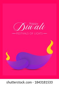 Diwali greeting card with beautiful lamp illustration with textured background. Happy Diwali, festival of lights,card,banner,poster. Oil lamps for shubh Deepawali.