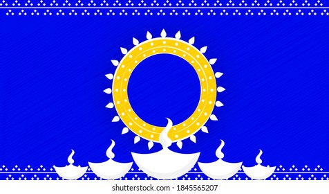 Diwali greeting card with beautiful lamp illustration with textured background. Happy Diwali, festival of lights, design card,banner,poster. Oil lamps for shubh Deepawali. Front view of oil lamps.
