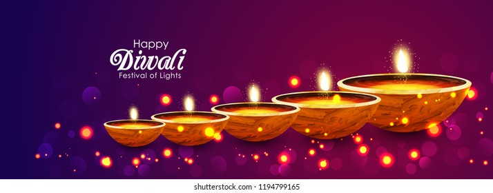 Diwali greeting card with beautiful oil lamp and rangoli illustration with shiny background.Shubh Deepawali with design illustration card.