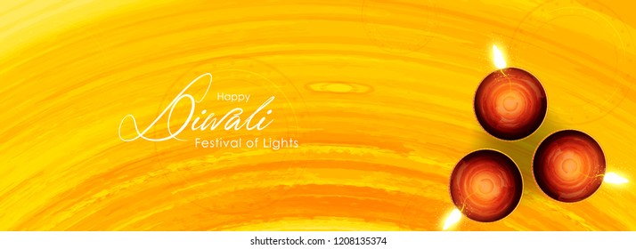 Diwali greeting card with beautiful oil lamp illustration with textured background. Happy Diwali, festival of lights, design card,banner,poster. Oil lamps. for shubh Deepawali. Top view of oil lamps.