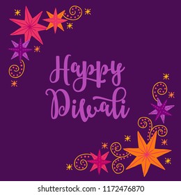 Diwali greeting card with corner ornament - colorful stars. Perfect for Indian lights festival