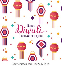 Diwali greeting card. Holiday background for celebrating Indian festival of lights. Vector illustration in flat cartoon style