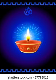 Diwali Greeting With Decorative Glowing Lamp