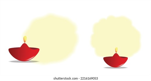 Diwali greeting template with beautiful burning diwali diya oil lamp. Set of burning diya image during Diwali festival with yellow watercolor background.