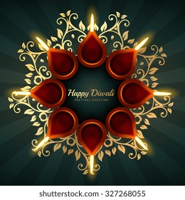 diwali greeting vector background design with floral ornaments