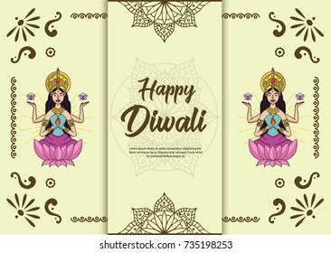 Diwali greetings card lakshmi india hindu vintage template simple
