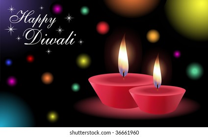 Diwali Greetings with Glowing Lamps (Vector) -- Check My Portfolio for More Like This.