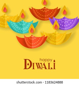 Diwali Hindu festival banner design with paper art candles. Vector illustration