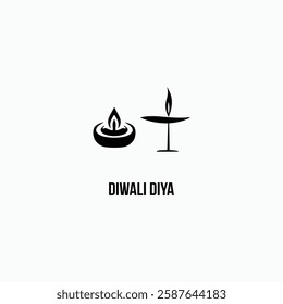 Diwali Hindu Festival Candles and Diya Vector Icon Set