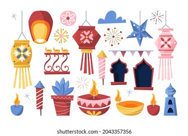 Diwali Hindu festival decoration elements set for design