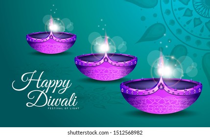 Diwali Hindu festival greeting card with modern elements and mandala vector