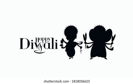 Diwali Hindu festival greeting card, Hand Drawn line art Vector illustration.